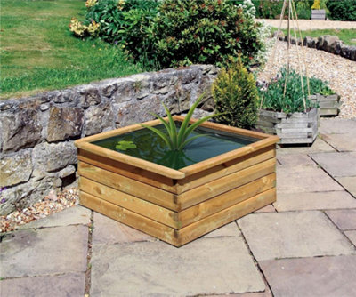 Zest Aquatic Raised Wooden Square Garden Pond Planter Small Flowers 90cm