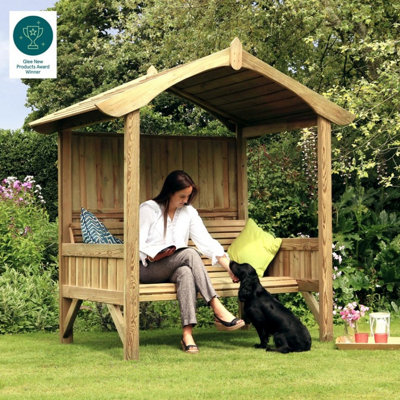 Zest Burghley Arbour Wooden Garden 3 Seater Bench Shelter Sun Shade Extra Deep