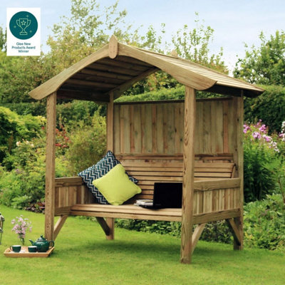 Zest Burghley Arbour Wooden Garden 3 Seater Bench Shelter Sun Shade Extra Deep - 3