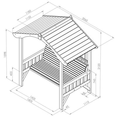 Zest Burghley Arbour Wooden Garden 3 Seater Bench Shelter Sun Shade Extra Deep - 4
