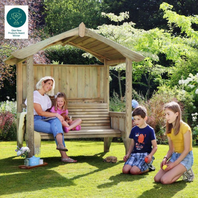 Zest Burghley Arbour Wooden Garden 3 Seater Bench Shelter Sun Shade Extra Deep - 5
