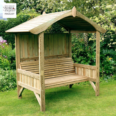 Zest Burghley Arbour Wooden Garden 3 Seater Bench Shelter Sun Shade Extra Deep - 6
