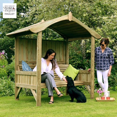 Zest Burghley Arbour Wooden Garden 3 Seater Bench Shelter Sun Shade Extra Deep - 8