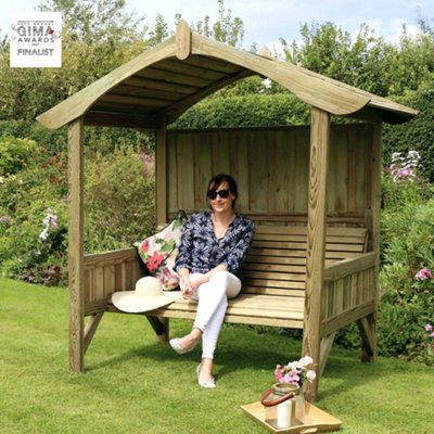 Zest Burghley Arbour Wooden Garden 3 Seater Bench Shelter Sun Shade Extra Deep - 9