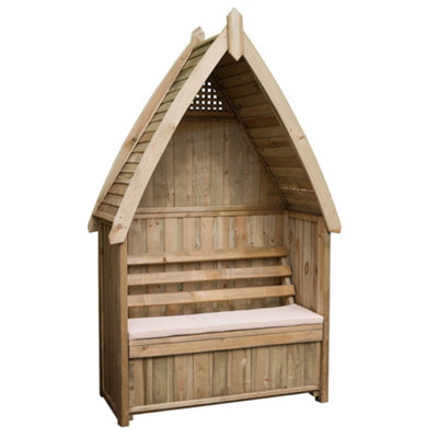 Zest Cheltenham Arbour Wooden Garden Seat & Storage Box & Stone Seat Pad Cushion