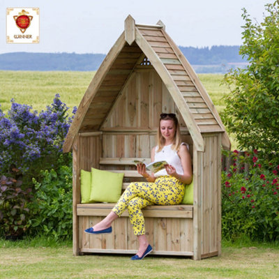 Zest Cheltenham Arbour Wooden Garden Seat & Storage Box & Stone Seat Pad Cushion - 8