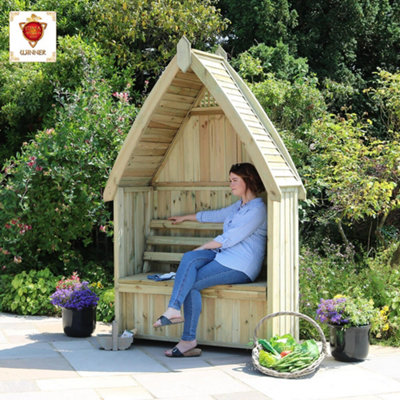 Zest Cheltenham Arbour Wooden Garden Seat & Storage Box Trellis Back & Cover - 3