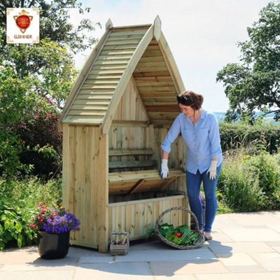 Zest Cheltenham Arbour Wooden Garden Seat & Storage Box Trellis Back & Cover - 4