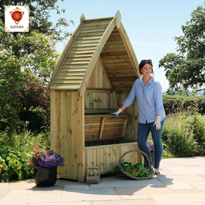 Zest Cheltenham Arbour Wooden Garden Seat & Storage Box Trellis Back & Cover - 5
