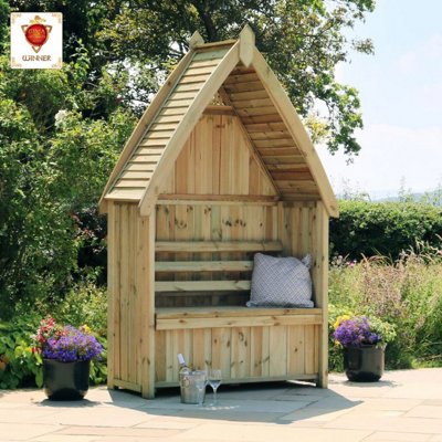 Zest Cheltenham Arbour Wooden Garden Seat & Storage Box Trellis Back