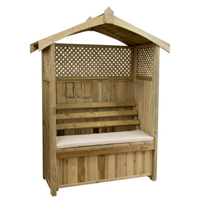 Zest Dorset Arbour Wooden Garden Seat & Storage Box & Stone Seat Pad Cushion