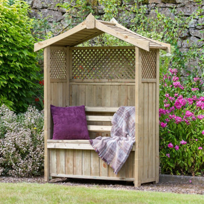 Zest Dorset Arbour Wooden Garden Seat & Storage Box & Stone Seat Pad Cushion