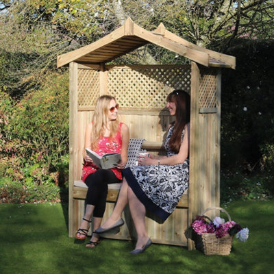 Zest Dorset Arbour Wooden Garden Seat & Storage Box Trellis Sides & Cover Black - 3