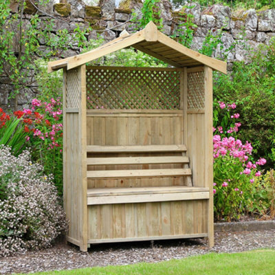 Zest Dorset Arbour Wooden Garden Seat & Storage Box Trellis Sides & Cover Black - 4