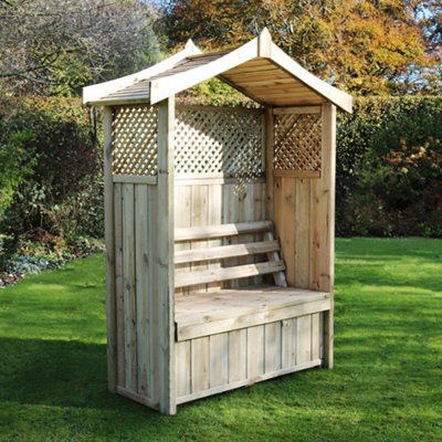 Zest Dorset Arbour Wooden Garden Seat & Storage Box Trellis Sides & Cover Black - 6