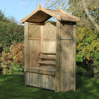 Zest Dorset Arbour Wooden Garden Seat & Storage Box Trellis Sides & Cover Black - 8