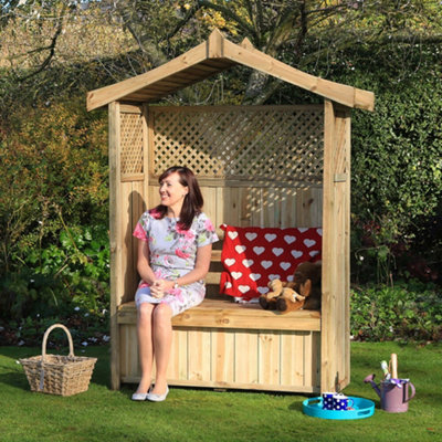 Zest Dorset Arbour Wooden Garden Seat & Storage Box Trellis Sides & Cover Black - 9