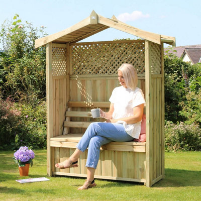Zest Dorset Arbour Wooden Garden Seat & Storage Box Trellis Sides