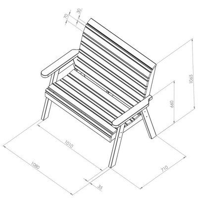 Zest Freya Wooden 2 Seater Garden Outdoor Bench Chair Patio Park - 3