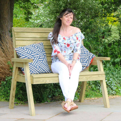 Zest Freya Wooden 2 Seater Garden Outdoor Bench Chair Patio Park - 5
