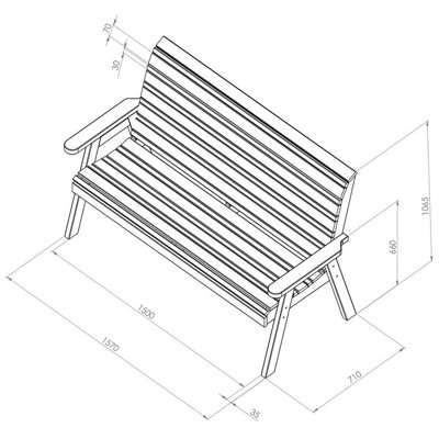 Zest Freya Wooden 3 Seater Garden Outdoor Bench Chair Patio Park - 3