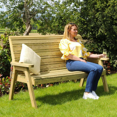 Zest Freya Wooden 3 Seater Garden Outdoor Bench Chair Patio Park - 4