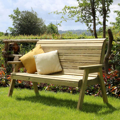 Zest Freya Wooden 3 Seater Garden Outdoor Bench Chair Patio Park - 6