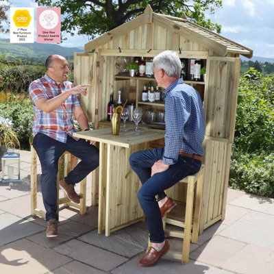 Zest Garden Bar & 2 Stool Seat Set Wooden Outdoor Storage Folding Bar Table