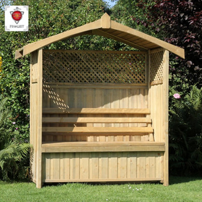 Zest Hampshire Arbour Wooden Garden Seat & Storage Box & Green Seat Pad Cushion - 3