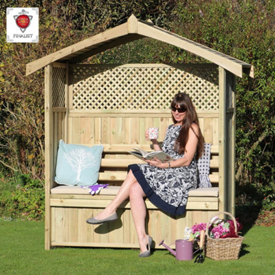 Zest Hampshire Arbour Wooden Garden Seat & Storage Box & Green Seat Pad Cushion - 5