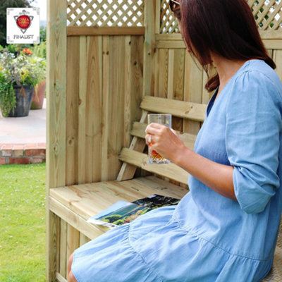 Zest Hampshire Arbour Wooden Garden Seat & Storage Box & Green Seat Pad Cushion - 8