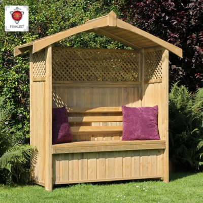Zest Hampshire Arbour Wooden Garden Seat & Storage Box & Stone Seat Pad Cushion - 4