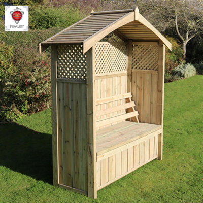 Zest Hampshire Arbour Wooden Garden Seat & Storage Box & Stone Seat Pad Cushion - 6