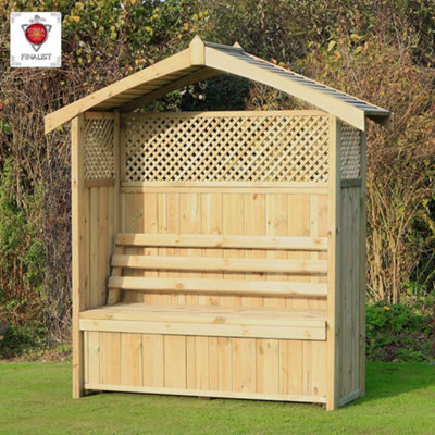 Zest Hampshire Arbour Wooden Garden Seat & Storage Box & Stone Seat Pad Cushion - 7