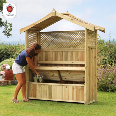Zest Hampshire Arbour Wooden Garden Seat & Storage Box Trellis Sides - 3