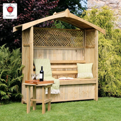 Zest Hampshire Arbour Wooden Garden Seat & Storage Box Trellis Sides - 7