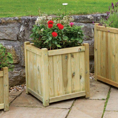 Zest Holywell Medium Wooden Square Garden Planters Flowers