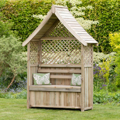 Zest Norfolk Arbour Wooden Garden Seat & Storage Box & Green Seat Pad Cushion