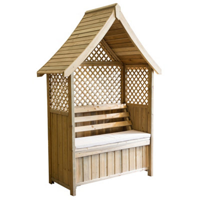 Zest Norfolk Arbour Wooden Garden Seat & Storage Box & Stone Seat Pad Cushion