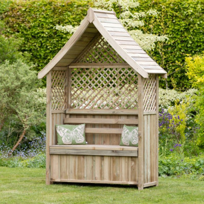 Zest Norfolk Arbour Wooden Garden Seat & Storage Box Trellis Sides
