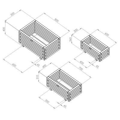 Zest Set of 3 Gresford Wooden Rectangular Garden Planters Flowers - 3