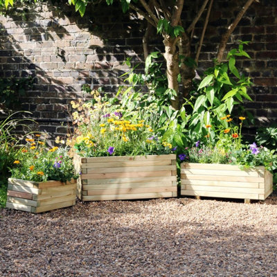 Zest Set of 3 Gresford Wooden Rectangular Garden Planters Flowers - 4