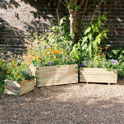 Zest Set of 3 Gresford Wooden Rectangular Garden Planters Flowers - 5