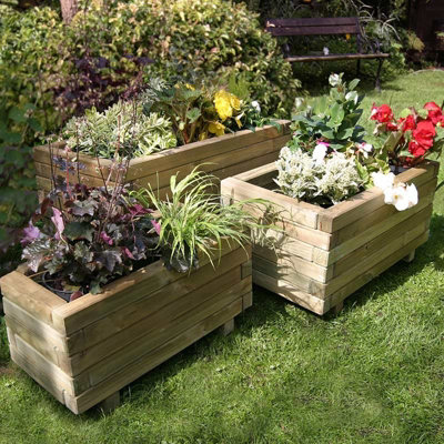 Zest Set of 3 Gresford Wooden Rectangular Garden Planters Flowers - 6