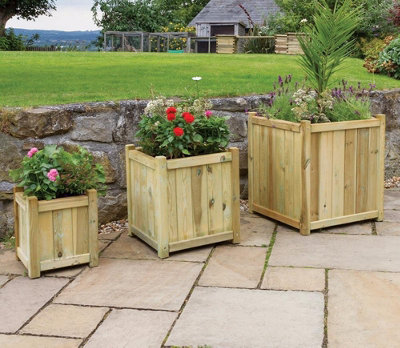 Zest Set of 3 Holywell Wooden Square Garden Planters Flowers