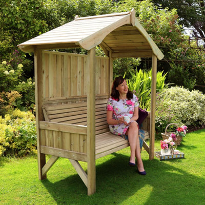 Zest Tenby Arbour Wooden Garden Seat Bench Shelter Sun Shade - 5