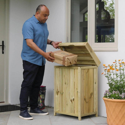 Zest Wooden Keep Safe Parcel Store Drop Box Garden Storage Side Access Lockable