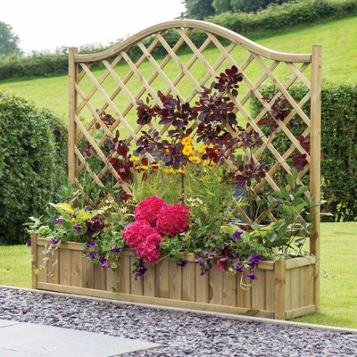 Zest York Wooden Rectangular Garden Planter & Lattice Trellis