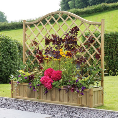 Zest York Wooden Rectangular Garden Planter & Lattice Trellis - 3