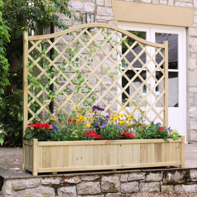 Zest York Wooden Rectangular Garden Planter & Lattice Trellis - 5